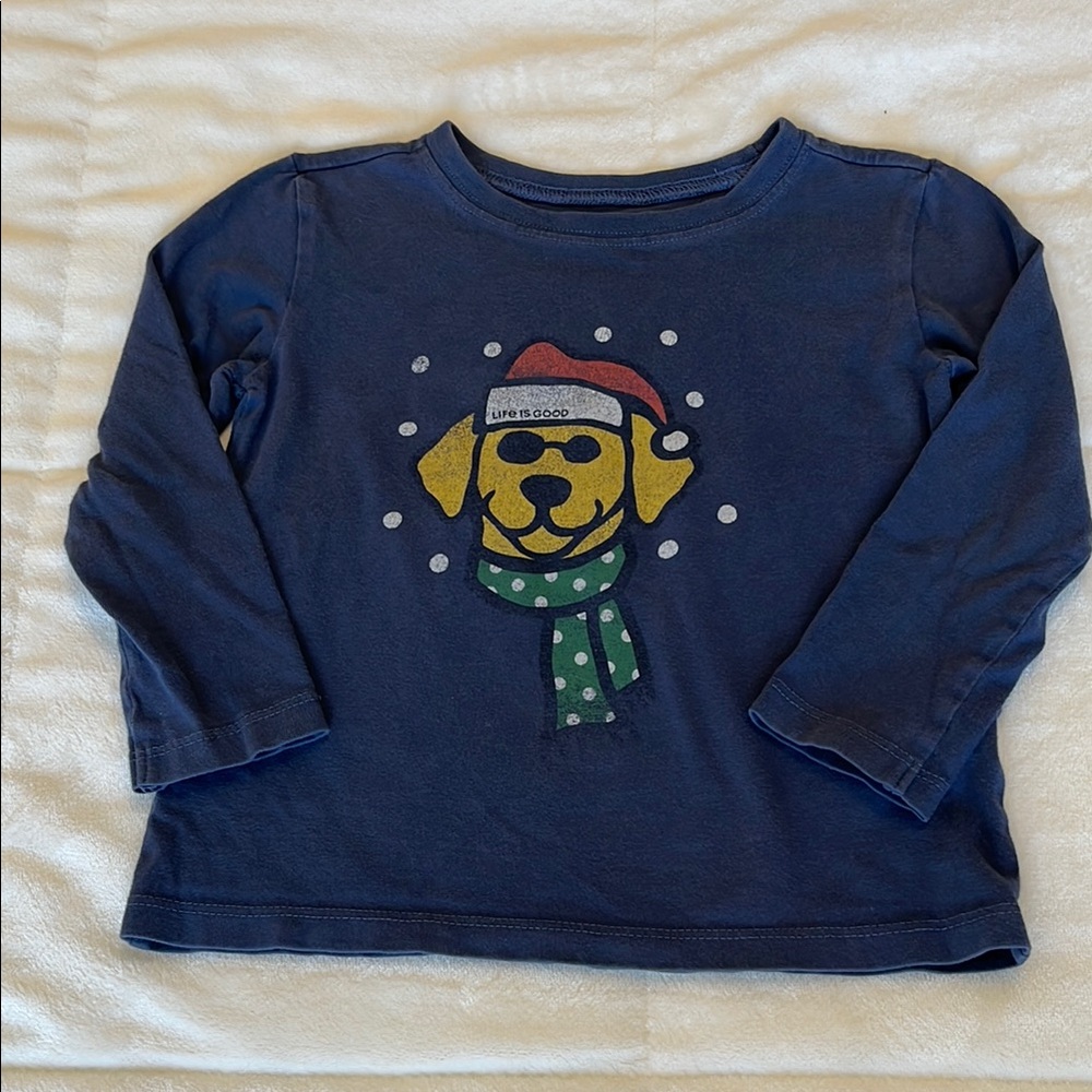 Life Is Good Kids' Navy Long Sleeve Tee with Dog Graphic